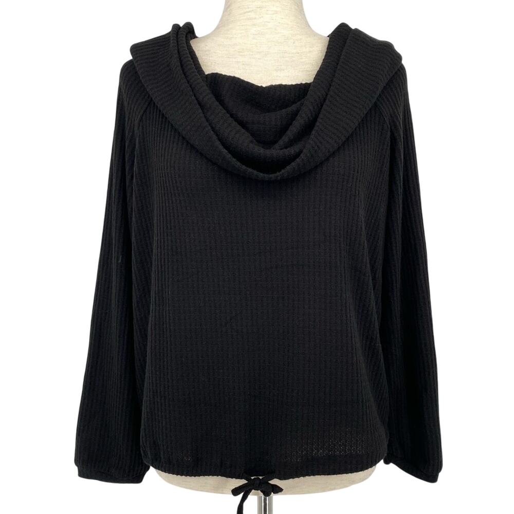 NWT GIBSONLOOK Black Cowl Neck Tie Hem Sweater Size XS Soft and Cozy